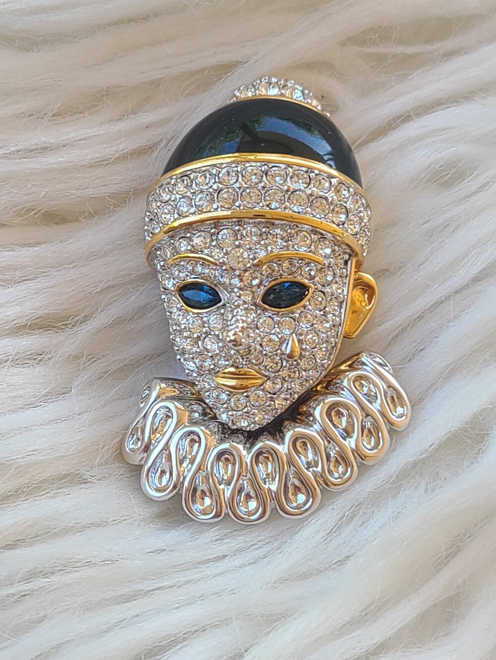 Swarovski Pierrot Clown Crystal Enamel Gold Tone Brooch-Excellent Vintage Condit